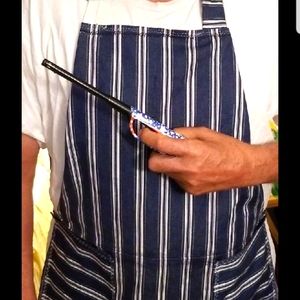 Unisex denim and print Aprons w 2 grilling tools